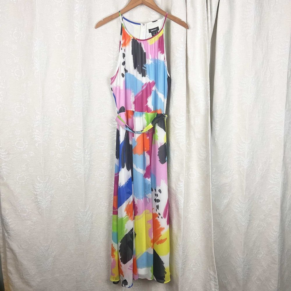 DKNY abstract rainbow print halter midi dress - Picture 3 of 12